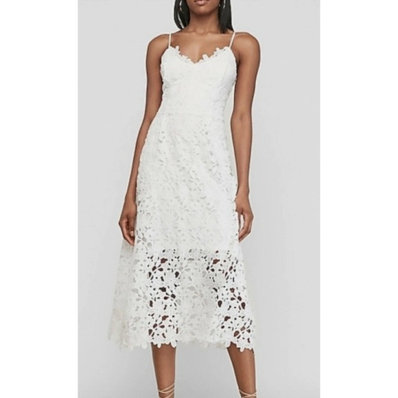 Express Dresses & Skirts - Express White Lace Midi Dress Spaghetti Strap Women XS Summer Party Feminine